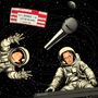 Ein Ticket mit "SPARKS LIVE ON THE MOON", große Mikrofon-, zwei Astronautenfiguren schwebend im Weltraum., 2 LPs