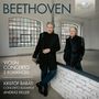 "BEETHOVEN", "VIOLIN CONCERTO", "2 ROMANCES", "KRISTÓF BARÁTI", "CONCERTO BUDAPEST", "ANDRÁS KELLER". Zwei Männer in Schwarz stehen an einer Fensterfront.