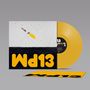 Text: "Wd13". Eine gelbe Vinylplatte, ein Cover mit einer Rakete, darunter Text in großer, gelber Schrift., LP