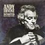 Text: "Andy Irvine, Devoted, Songs of Woody Guthrie." Schwarz-weiß-Foto eines Mannes mit Gitarre und Mikrofon., 2 LPs