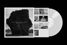 "The Nearer the Fountain, More Pure the Stream Flows" von Damon Albarn, 2021. Schwarz-weiß-Bilder eines Felsens und einer Schallplatte.