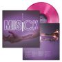 Text „MUSICK“ in Neonoptik, Spritze als „I“. Arm mit „Laibach“-Tattoo, daneben goldene Trompete. Rosafarbene Vinyl-Schallplatte., LP
