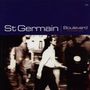 "St Germain | Boulevard, the complete series" in weißem und blauem Text. Verschwommener Mann in Bewegung auf einer Straße., 2 LPs