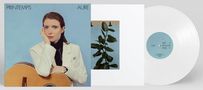 Texte: "PRINTEMPS", "AURE". Eine Frau mit Gitarre in Weiß vor blauem Hintergrund, daneben weiße Vinyl-Schallplatte., LP