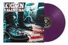 Covertext: "Kickin Valentina - Anthems from the Underground". Großer schwarzer Stiefel auf einer Bühne, lila Vinyl., LP