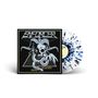 "ENFORCER From Beyond" in einer stilisierten Schrift. Ein Ziegenkopf mit Hörnern und Schlange vor einem Dreieck. Vinylspritzer in Blau., LP