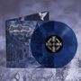 "Graveworm," "Engraved in Black." Blaues Vinyl mit gotischem Kreuz, düstere Architektur, kahle Bäume im Hintergrund.