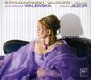 "SZYMANOWSKI WAGNER Songs, MAŁGORZATA WALEWSKA, OSKAR JEZIOR." Eine Frau in einem lila Kleid sitzt seitlich., CD