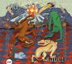 "JÜ" und "RUDEL" stehen oben rechts. Fantasievolle Tiere auf buntem Schachbrettmuster, strahlende Sonne im Hintergrund., CD