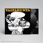 VALTAKUNTA in gelben Buchstaben oben. Schwarz-weiße, komplexe Zeichnung voller abstrakter Formen und Muster., LP