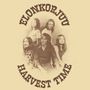 Text "ELONKORJUU" oben, "HARVEST TIME" unten, zeigt fünf Männer in sepia. Vintage-Foto mit lockeren langen Haaren., CD