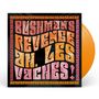 Text "Bushman's Revenge, Ah, Les Vaches!" in verspielter Schrift. Bunte Schallplattenhülle, orangefarbene Vinylplatte halb sichtbar., LP