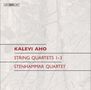 Oben ein Logo: BISI, darunter Text: Kalevi Aho, String Quartets 1-3, Stenhammar Quartet. Hintergrund: schemenhafte Bäume.