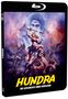"HUNDRA - DIE GESCHICHTE EINER KRIEGERIN". Eine weibliche Kämpferin mit Schwert, umgeben von Schlachten, im Zentrum., Blu-ray Disc