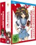 Gesamtausgabe "Die Melancholie der Haruhi Suzumiya", FSK 12, Mädchen in Schuluniform, blau-weiß mit gelbem Haarband.