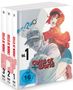 "Cells at Work! Vol. 1" und "FSK ab 16". Illustration von zwei Figuren, eine in Weiß, die andere in Rot gekleidet., 3 Blu-ray Discs und 3 DVDs