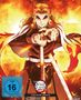 „FSK ab 16 freigegeben“, „Demon Slayer: Mugen Train“, „Steelbook Edition", „4K Ultra HD“. Ein Charakter in Flammen.