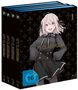 "SPY CLASSROOM," Vol. 1-4 beschriftete Box. Mädchen in schwarzem Kleid, FSK 16, Blumenmuster im Hintergrund., 4 Blu-ray Discs