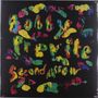 Bunte, abstrakte Buchstaben auf schwarzem Hintergrund: "Bobby Previte, Second Arrow". Farben: Gelb, Grün, Rot, Blau., LP