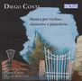 "Diego Conti", "Musica per violino, clarinetto e pianoforte", Illustration von Bäumen und Tor, blau-schwarzer Hintergrund., CD