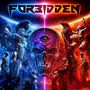 Der Text "FORBIDDEN" steht oben. Eine Illustration zeigt blaue und rote Fantasiefiguren um einen Schädel mit einem Auge., CD