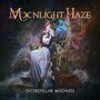 "Moonlight Haze" und "Interstellar Madness". Eine surreal gekleidete Frau sitzt auf einem verzierten Thron im Weltraum., CD