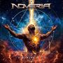 „NOVERIA“ oben, „BECOMING AFTER“ unten. Illustration eines energetischen Menschen vor kosmischem Hintergrund., CD