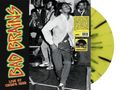 "Bad Brains Live at CBGB's 1982" in bunten Buchstaben. Schwarz-weißes Konzertfoto, gelb-schwarz gesprenkelte Schallplatte., LP