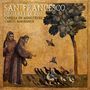 Text: "San Francesco Giullare di Dio, Capella de Ministrers, Carles Magraner." 
Illustration: Zwei Mönche füttern Vögel unter einem Baum., CD