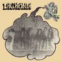 Text: "Laghonia", "Glue". Logo: Engel gießt Flüssigkeit. Darunter eine Gruppe von Menschen in Graustufen., LP