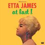 "ETTA JAMES at last!" steht im Vordergrund auf gelbem Hintergrund. Profilansicht einer Frau mit blondem Haar., Single 12"