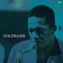 Text "COLTRANE" links, "STEREO" oben rechts. Eine Person spielt konzentriert Saxophon, in blau-grünen Tönen gehalten.