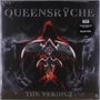 „QUEENSRŸCHE“ oben, „THE VERDICT“ unten. Eine Kapuzengestalt mit ausgebreiteten Armen vor dunklem Hintergrund., LP