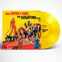 "Once Upon a Time... The Tarantino Sound Vol. 2" in roter Schrift auf gelbem Hintergrund. Illustration mit Figuren und Auto. Gelbe Vinyl-Schallplatte.