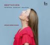 "BEETHOVEN, PATHÉTIQUE · MOONLIGHT · WALDSTEIN, MIRIAM GÓMEZ-MORAN," Frau in rotem Kleid blickt hoch.