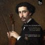"Violin Sonatas" steht neben einem eleganten Mann mit Schnurrbart, der eine Violine hält. Oben rechts ein Logo., CD