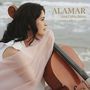 Text: "ALAMAR Ana Carla Maza". Frau mit Cello am Strand., CD