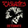 "The Casualties" oben, "Detonate" unten in roter Schrift. Totenkopf mit stacheligem Irokesenschnitt, Krähe im Hintergrund., CD
