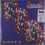 "UNITY" unten, "PARIAH" oben in Metallschrift. Molekülmodell mit blauen, roten und weißen Kugeln auf blauem Hintergrund., LP