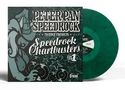 "PETER PAN SPEEDROCK", "Speedrock Chartbusters Vol. 1". Grünes Vinyl und muskulöse Frauengestalt in Schwarz-Weiß.