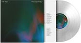 Text: "THE VEILS", "FRAGILE WORLD". Links abstrakte, bunte Formen, rechts eine transparente Schallplatte., LP
