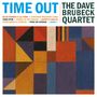 "TIME OUT" und "THE DAVE BRUBECK QUARTET" in großer Schrift. Darunter geometrische Formen in verschiedenen Farben., LP