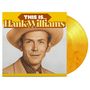 Text: "THIS IS... Hank Williams". Ein Porträt eines Mannes mit Hut, begleitet von einer gelben Schallplatte., LP