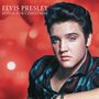 Oben links: "Elvis Presley - Songs for Christmas". Ein Mann mit dunklem Haar vor rotem Hintergrund., LP