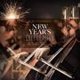 Text: "Wiener Philharmoniker New Year’s Celebration Willi Boskovsky". Cello spielender Musiker, Sektgläser, Feuerwerk., LP