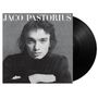 Text: "JACO PASTORIUS". Schwarz-weißes Albumcover mit Porträt einer Person in einem schwarzen Pullover., LP