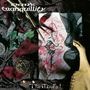 Oben: "dark tranquillity". Unten: "The Mind’s I". Abstrakte Kunst mit roten und schwarzen Formen, umgeben von Federn und Stoffen., LP