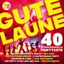 "GUTE LAUNE", "40 STIMMUNGSVOLLE PARTYHITS", mit Tänzern vor rotem Hintergrund., 2 CDs