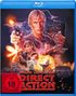 "DOLPH LUNDGREN, DIRECT ACTION, FSK ab 18". Illustration: Person mit Waffe, Explosionen, Action-Szenen, Fahrzeuge.