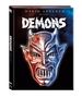 "Dario Argento presents DEMONS" steht oben. Rotes und blaues Licht beleuchten eine Dämonenmaske mit blutendem Stirnwunde., 2 Ultra HD Blu-rays und 2 Blu-ray Discs